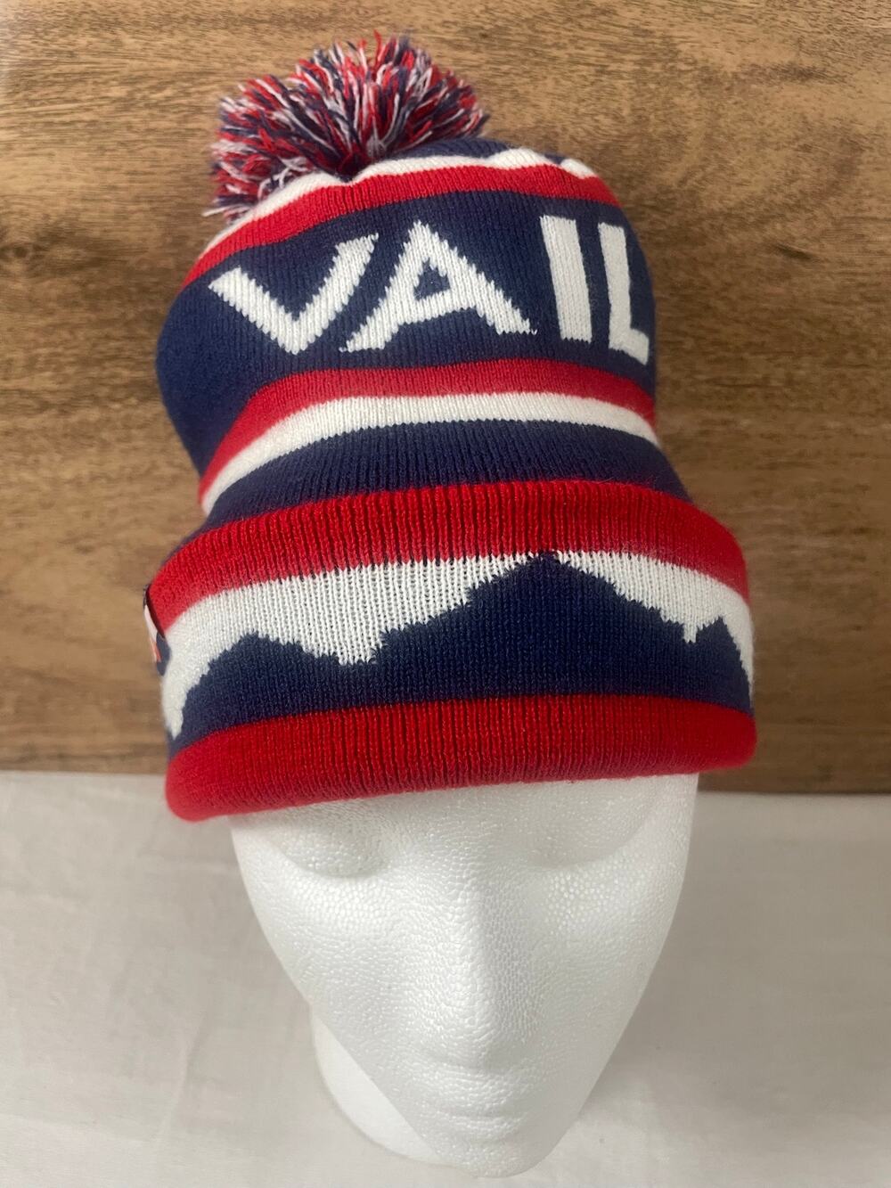Vail Colorado Cirque Mountain Apparel Beanie Ski Hat Pom Colorado Flag Knit OS
